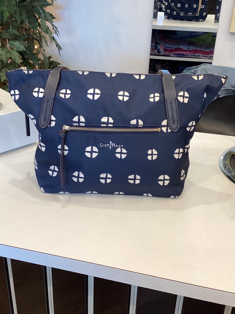 Cole Haan Navy and White Patterned Tote